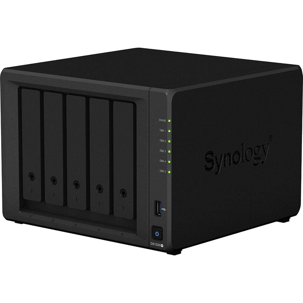 Synology DiskStation DS1520+ NAS Server for Business with Celeron CPU, 8GB DDR4 Memory, 1TB M.2 SSD, 5TB SSD Storage, DSM Operating System