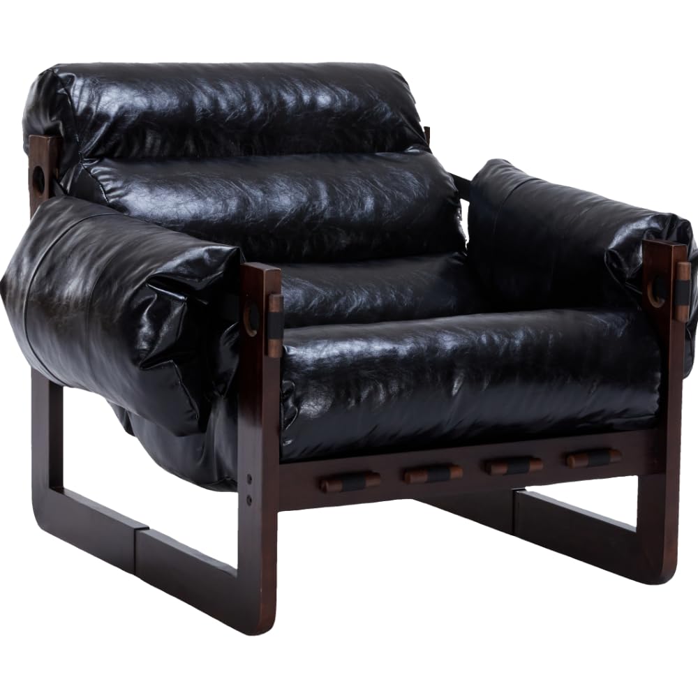 GDFStudio Aogex Oil Waxed Leather Lounge Sofa, Accent Chair, Leather Club Chair, Armchair with Removable Pillow, Comfort Chaise Lounge, Single Reading Sofa for Living Room Bedroom Home, Black