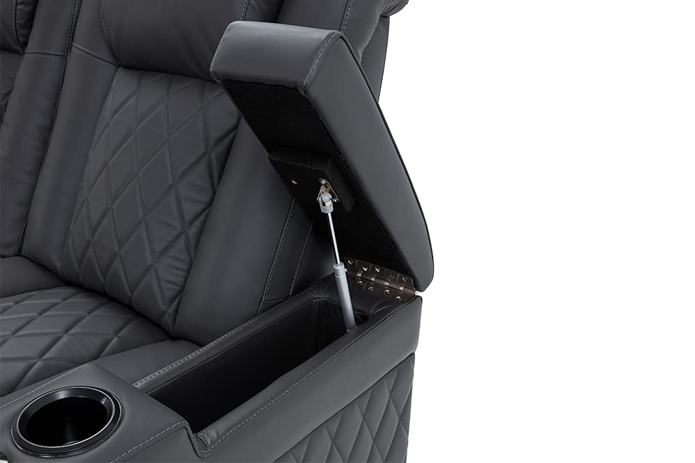 Valencia Tuscany Home Theater Seating | Premium Top Grain Italian Nappa 11000 Leather Power Recliner with Power Lumbar Support & Headrest (Single Recliner, Charcoal Grey)