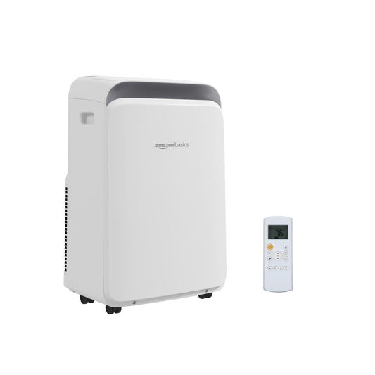 Amazon Basics 3-In-1 Portable Air Conditioner with Follow Me Remote, Timer, Sleep Mode, Auto Swing, Dehumidifier, 12000 BTU (ASHRAE), Cools Up to 550 Sqf Bedroom, White