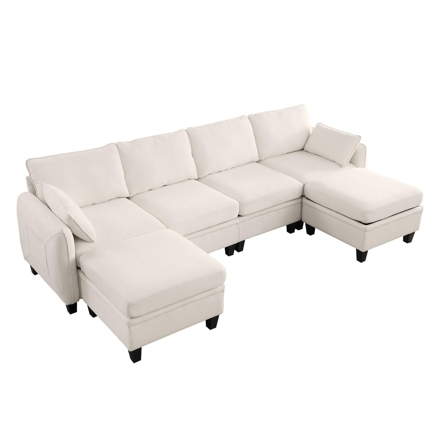 109" Modular Sectional Sofa, U-Shaped Cloud Couch with 2 Storage Ottoman, 6-Seat Chenille Deep Seat Sofa for Living Room, Apartment, Office, Beige