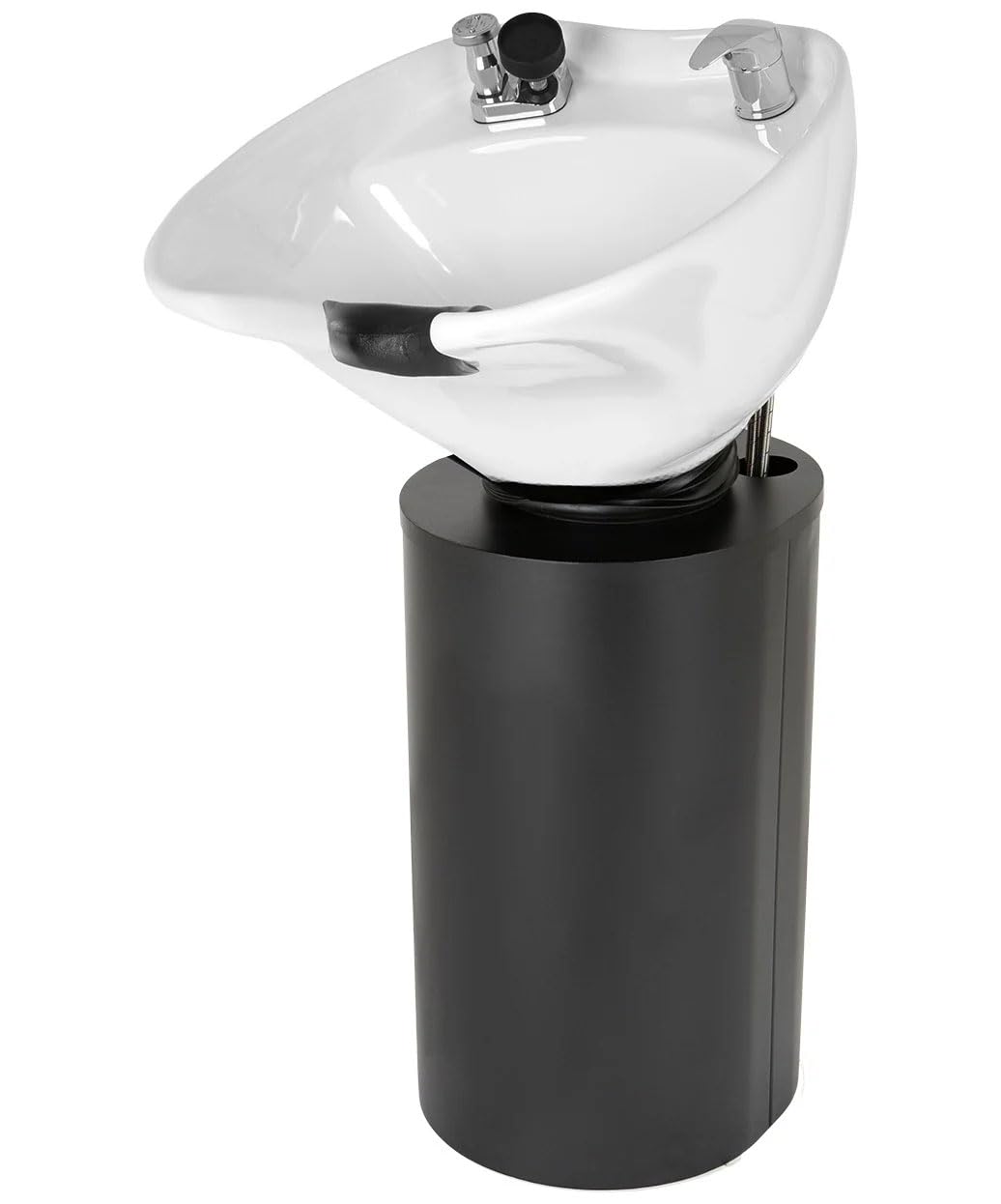 Buy-Rite Paris Pedestal Shampoo Unit with Black Metal Base with Tilting Porcelain Shampoo Bowl, Easy Access Rear Plumbing Door, NIN-030BLACKBASE-WHT (White Bowl)