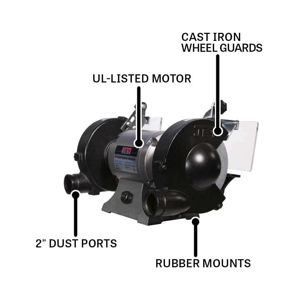 JET 6-Inch Bench Grinder w/ Wire Wheel, 3450 RPM, 115V 1Ph (JBG-6W)