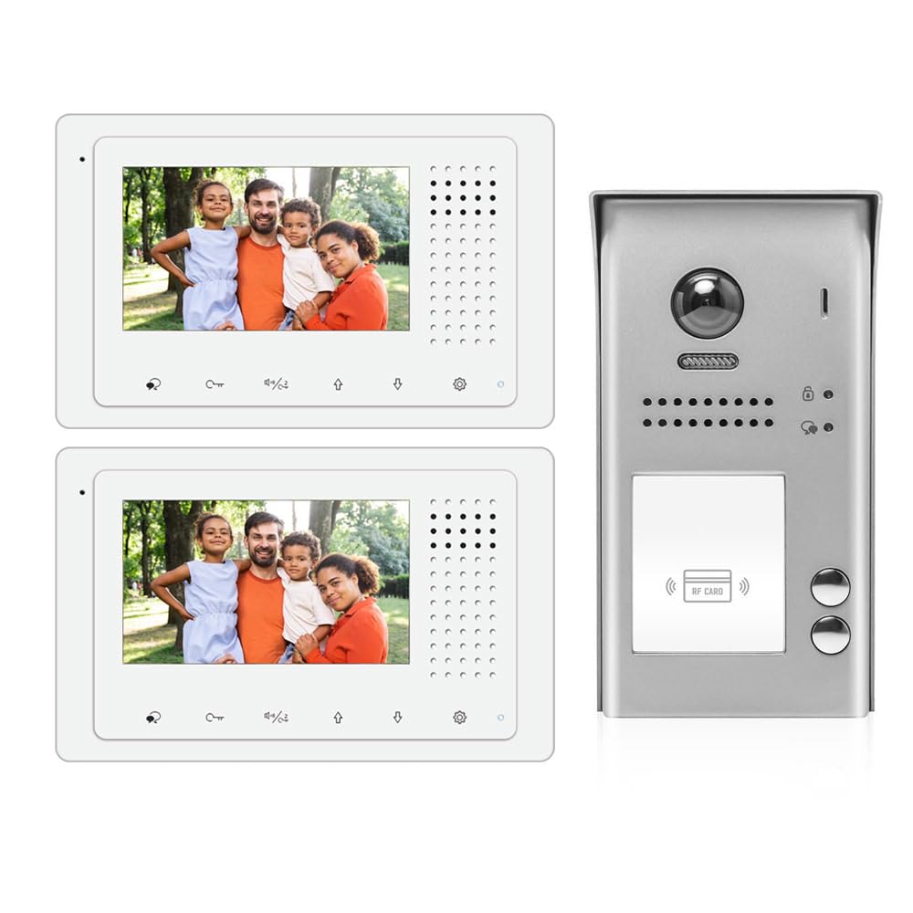 Video Intercom System, DK43322S/ID - 2 Apartment with 2 Color - 4.3 Inch Monitor, 2 Wire Audio/ Video Doorbell Intercom System Entry Kit