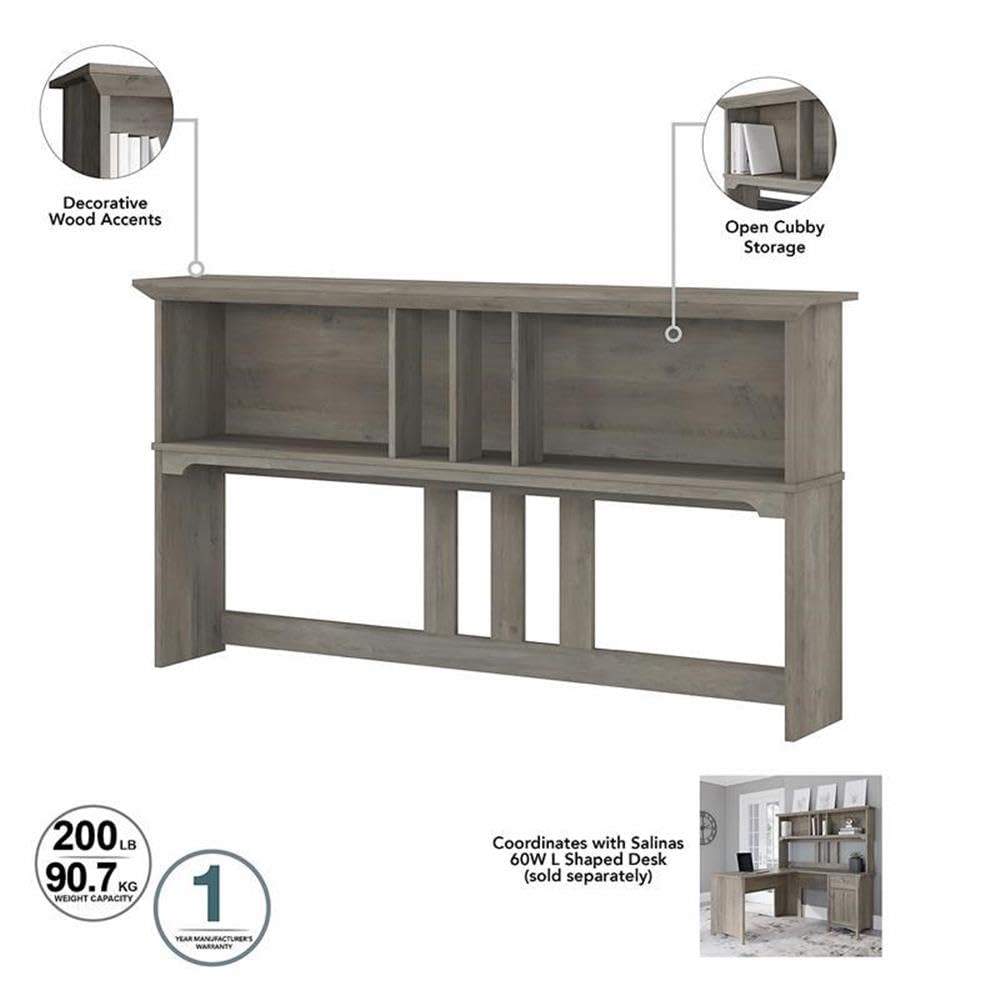 Bush Home Salinas L Shaped Desk with Hutch in Driftwood Gray | Corner Table with Drawers and Storage for Home Office