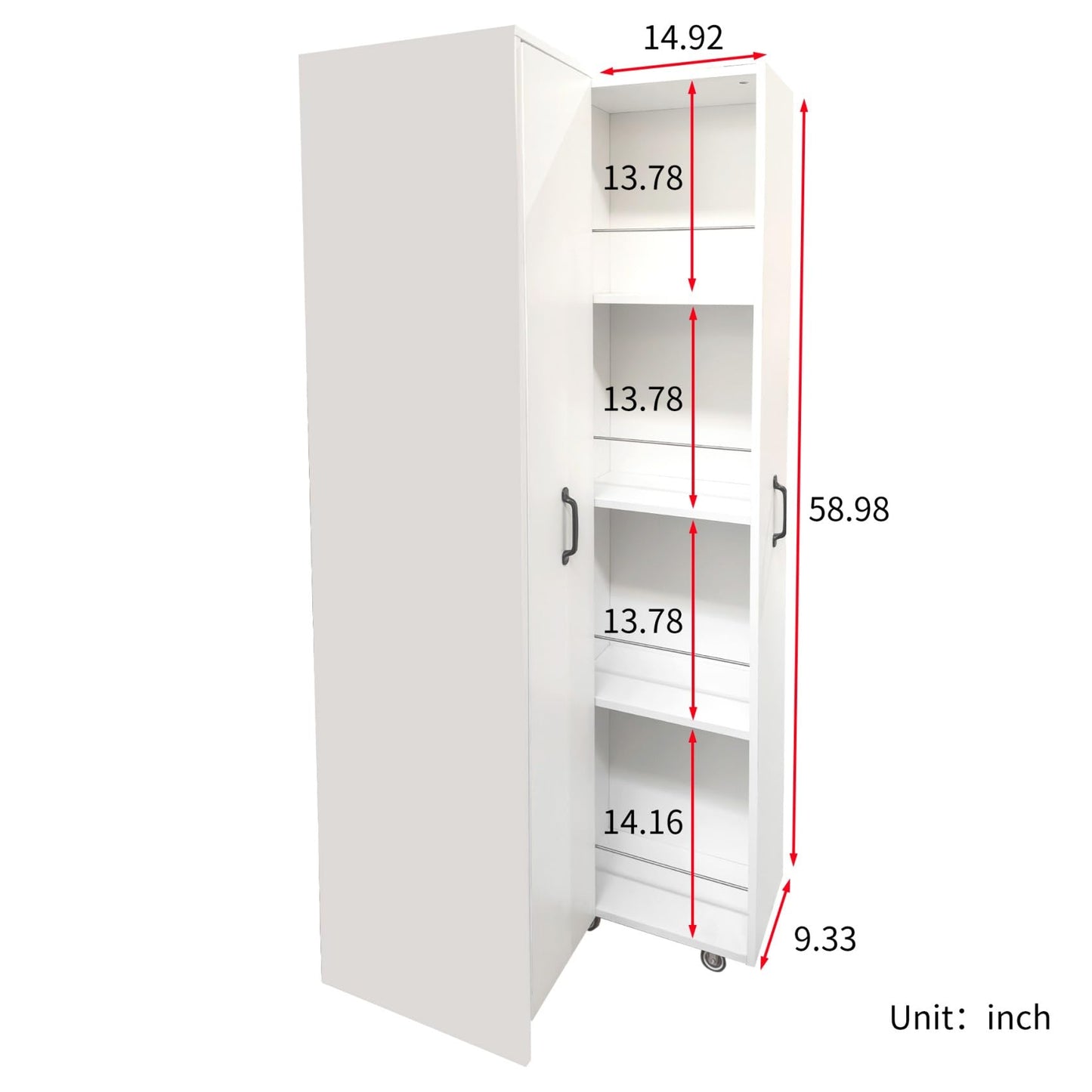 KEIKI Pull-Out Kitchen Pantry Storage Cabinet with Multi-Tier Shelf & Wheels, Spice Rack Next to Fridge, Freestanding Wood Bookcase Hutch Food Pantries Cupboard for Dining Room, Narrow Spaces, Office