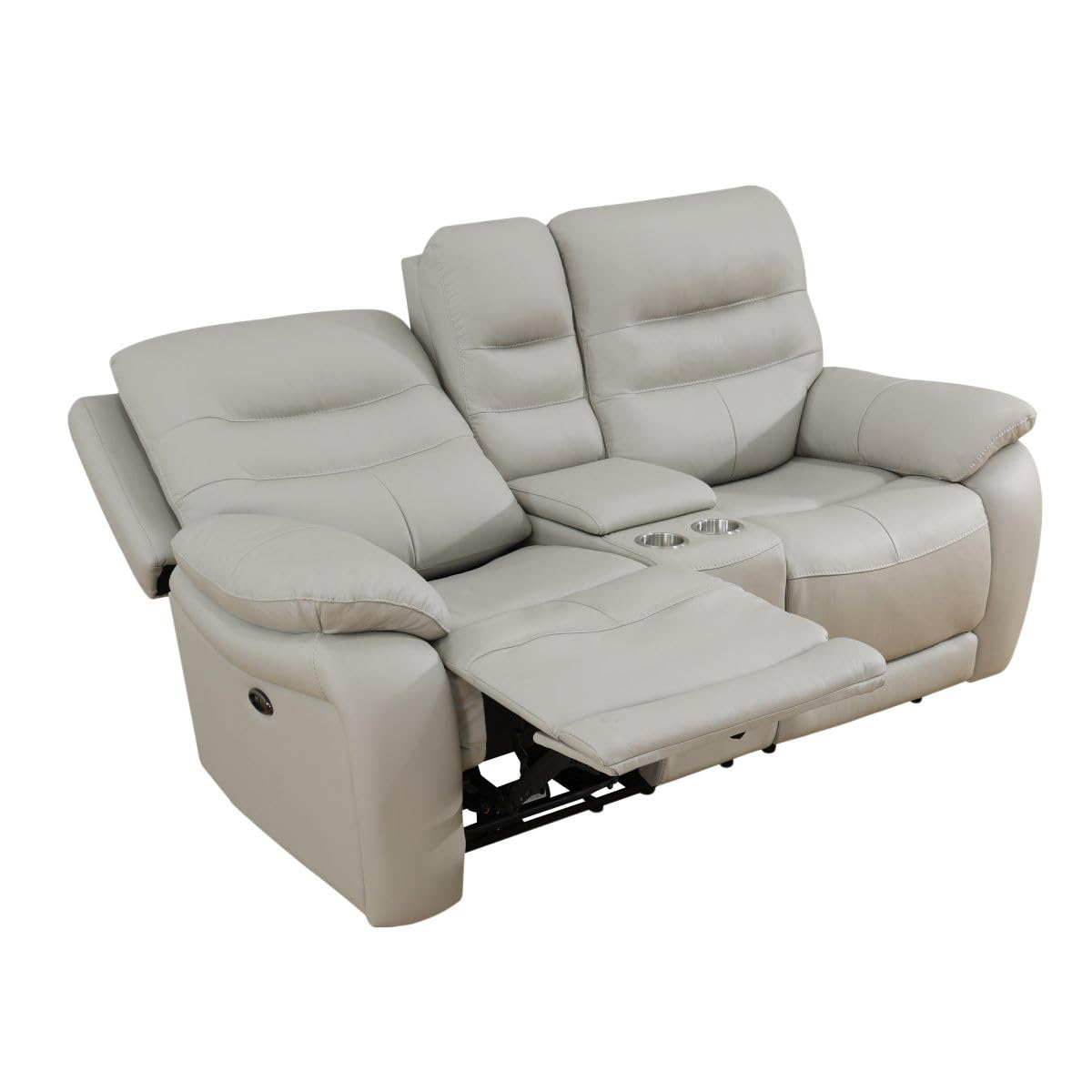 Electric Power Recliner Loveseat Genuine Breathing Leather Recliner Couch 2-Seater, Comfy Wide Lazy Top Grain Leather Sofa with USB Port, Center Console, Cup Holders (Grey, Two Seater Loveseat)