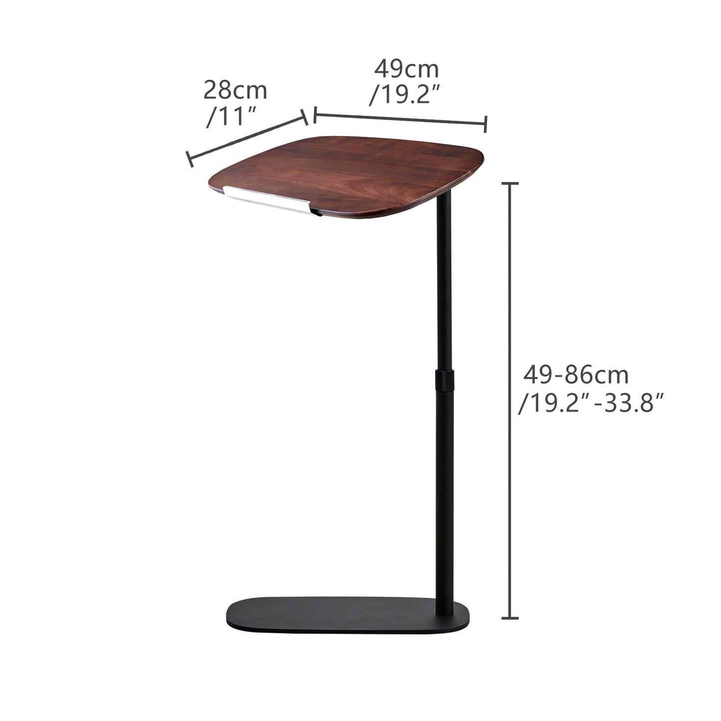 YLACMALS Modern C Shaped Side Table, Sofa Table, with Adjustable Height and Swivel Top, Laptop Table for Living Room, Bedroom, Study and Small Spaces, Walnut Wood