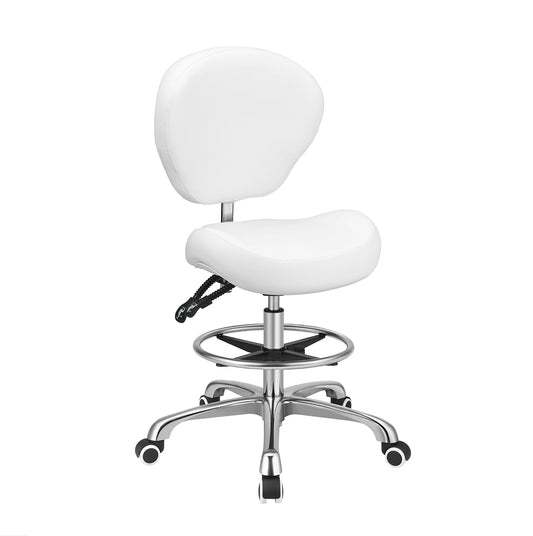 Kaleurrier Adjustable Height Drafting Stool Drafting Chair with Backrest & Foot Rest,Swivel Rolling Stools for Work Studio Dental Office Salon Kitchen Counter Tall Home Desk Chairs (White)