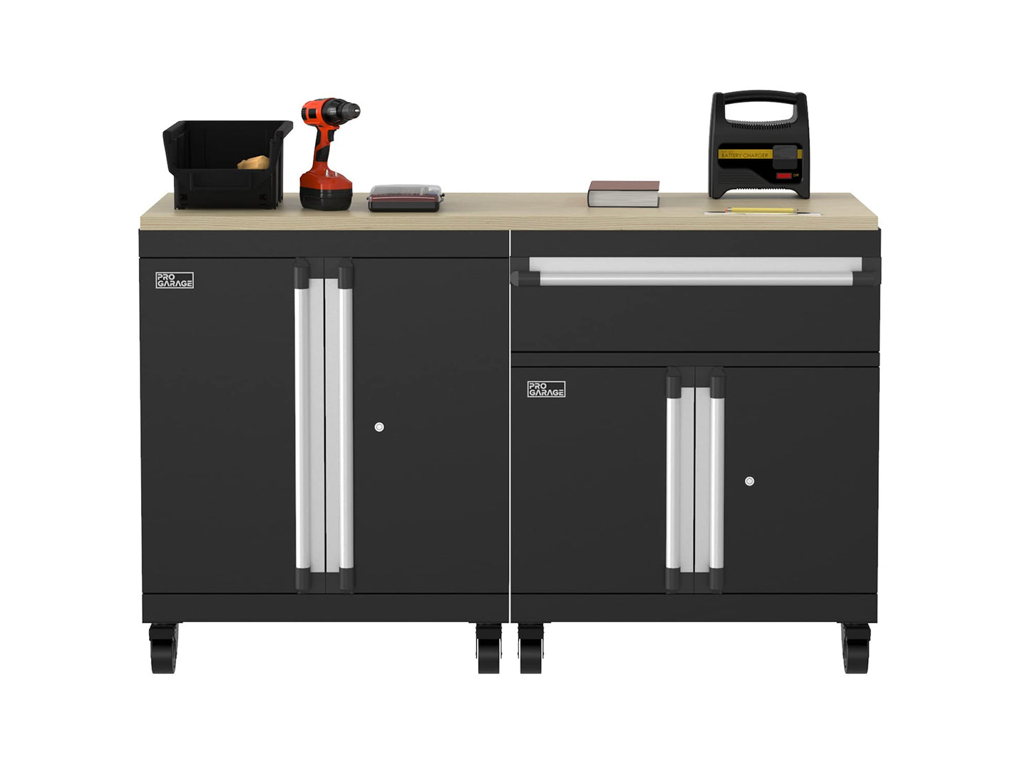 ClosetMaid ProGarage Base Cabinet with Wheels, Drawer, Two Doors, Lock and Shelf, for Garage Storage, Heavy Duty Steel, Black