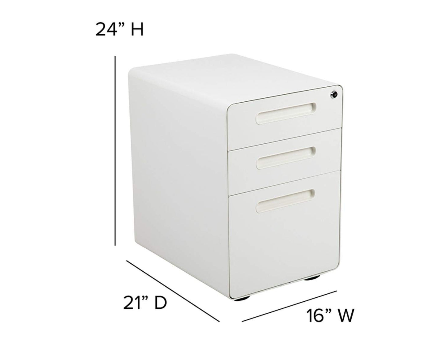Flash Furniture Wren Ergonomic 3-Drawer Mobile Locking Filing Cabinet with Anti-Tilt Mechanism and Hanging Drawer for Legal & Letter Files, White