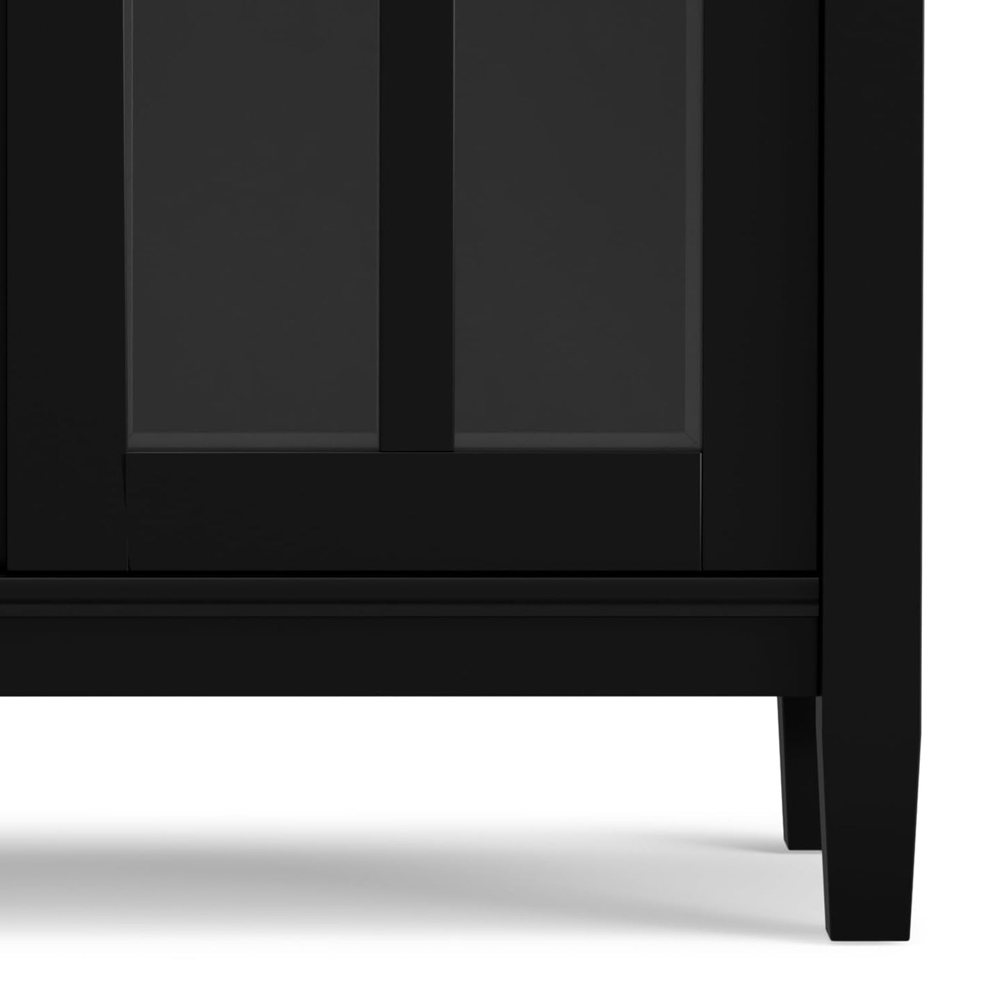 SIMPLIHOME Warm Shaker Storage Cabinet - 32 inch Wide Solid Wood 2-Shelf Low Storage Cabinet in Black, Transitional Accent Cabinet for Entryway with Tempered Glass Doors and Adjustable Shelves