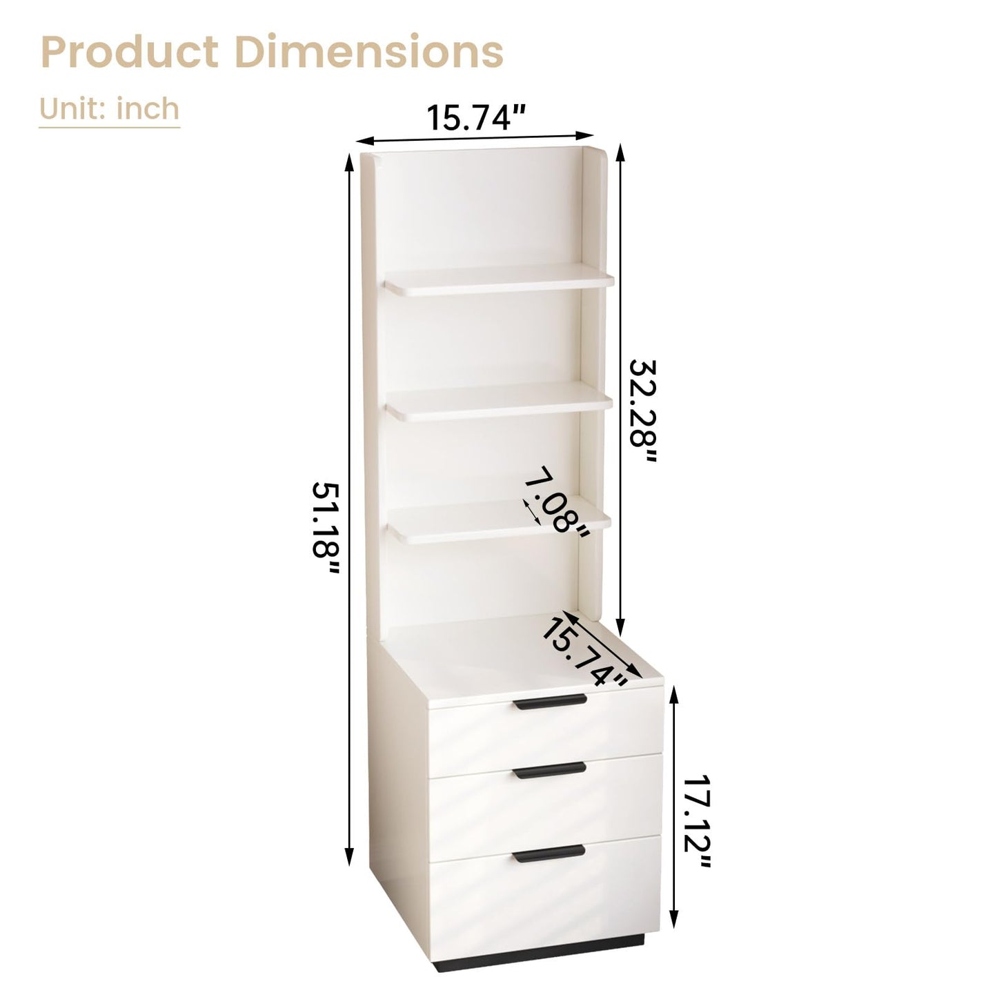 QEZEOM Tall Nightstand with Drawers & Open Shelves, 51.18" Bedside Storage Cabinet, Modern Free-Standing Bedroom End Table with Bookcase, Space-Saving, Easy Assembly, White