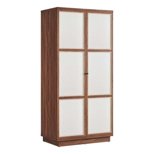 Pemberly Row Modern 70 in Tall Wood Grain Storage Cabinet, Walnut Finish, MDF and Particleboard Construction, Linen-Textured Doors, Soft-Close Hinges, Adjustable Shelves, Freestanding for Home or