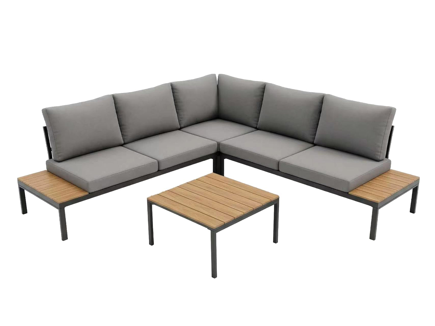 KEIKI 4-Piece L-Shaped Outdoor Patio Furniture Set, Rattan Patio Conversation Set with Coffee Table & 1 Corner Sofa & 2 Double Sofa, Wicker Curved Sectional Sofa Set, for Backyard, Light Gray