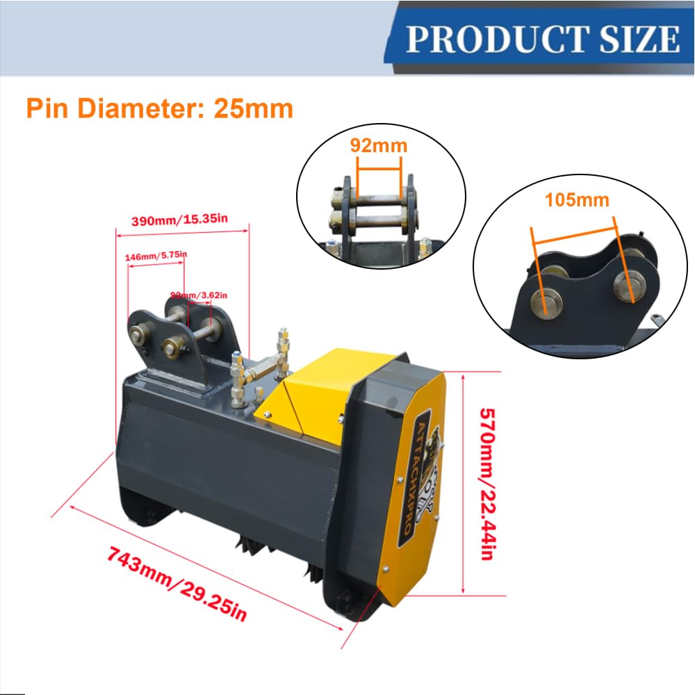ATTACHXPRO Flail Mower for 3T+Mini Excavator Mulcher Attachment Pioneer Brush Cutter is Used to Remove Weeds, Grass Vegetation, Hydraulic Mulcher and Reclaim Wasteland with Hydraulic System