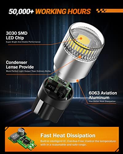 SEALIGHT 194 LED Bulbs, 6000K White, T10/194 Size, Aluminum, 4 Pack, Model 5421LTL12JBUS