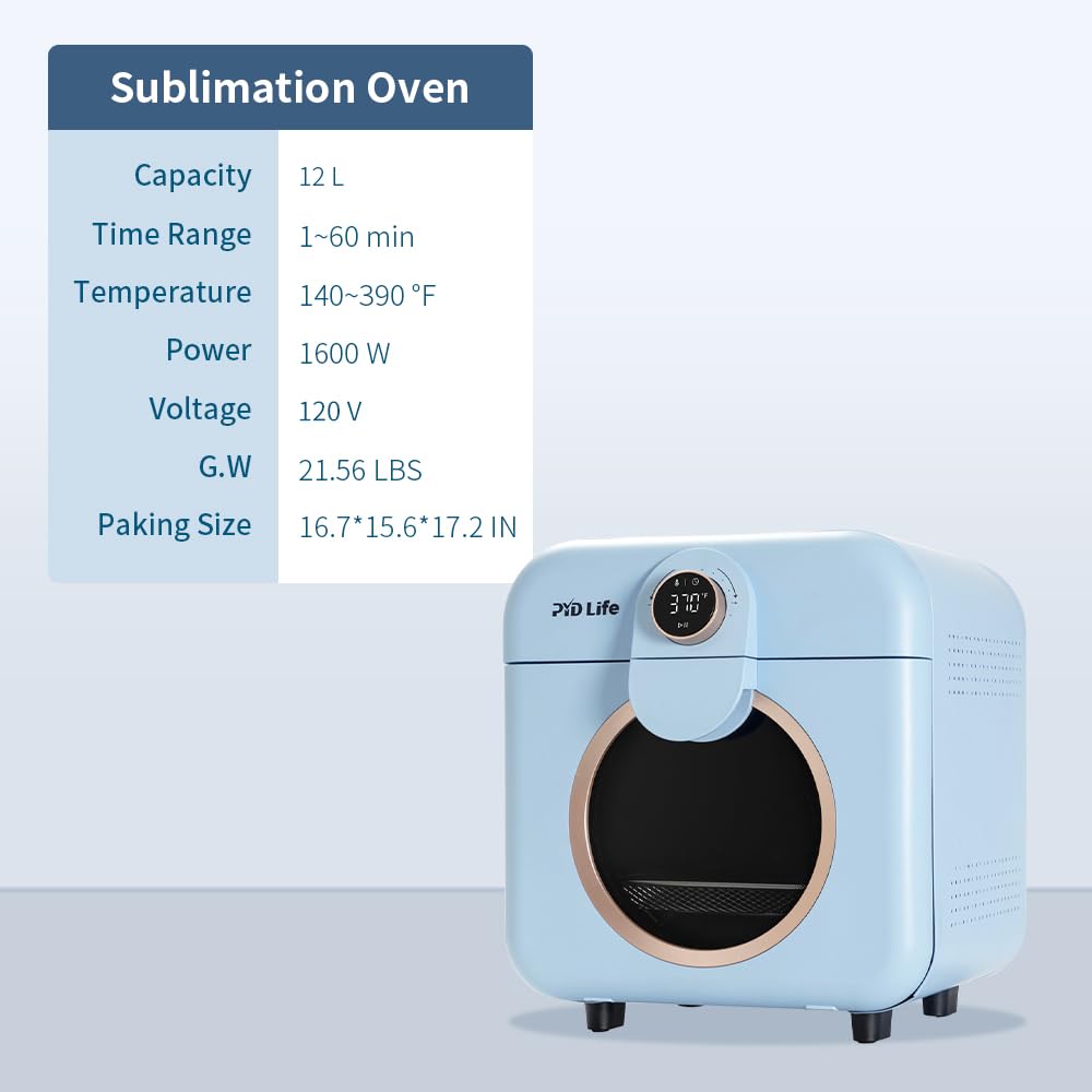 PYD Life Mini Sublimation Oven Machine 12 L 120 V 1600 W Light Blue Heat Press Machine for Sublimation Blanks Mugs Tumblers Cups Water Bottles Sublimation Printing