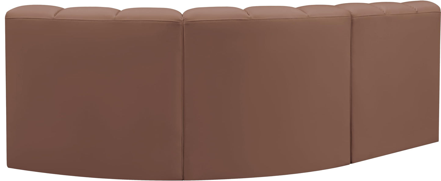 Meridian Furniture 101Cognac-S3A Arc Collection Modern | Contemporary Modular Sofa with Soft Cognac Vegan Leather, Deep Channel Tufting, Modular Design, 84" W x 39" D x 30" H, Cognac
