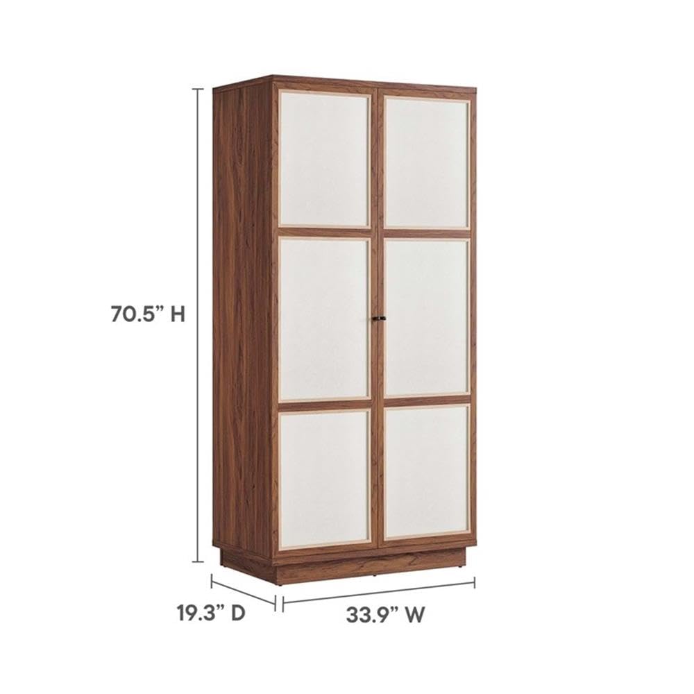 Pemberly Row Modern 70 in Tall Wood Grain Storage Cabinet, Walnut Finish, MDF and Particleboard Construction, Linen-Textured Doors, Soft-Close Hinges, Adjustable Shelves, Freestanding for Home or