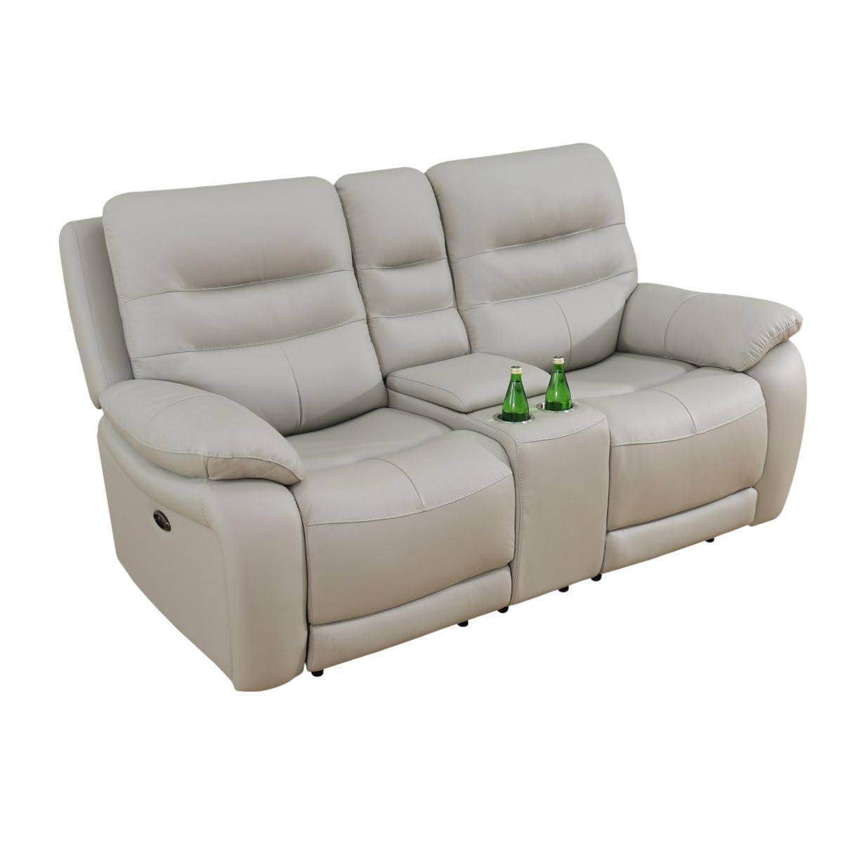 Electric Power Recliner Loveseat Genuine Breathing Leather Recliner Couch 2-Seater, Comfy Wide Lazy Top Grain Leather Sofa with USB Port, Center Console, Cup Holders (Grey, Two Seater Loveseat)