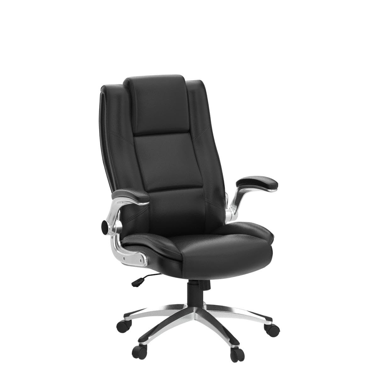 COLAMY High Back Executive Office Chair- Ergonomic Home Computer Desk Leather Chair with Padded Flip-up Arms, Adjustable Tilt Lock, Swivel Rolling Chair for Adult Working Study-Brown