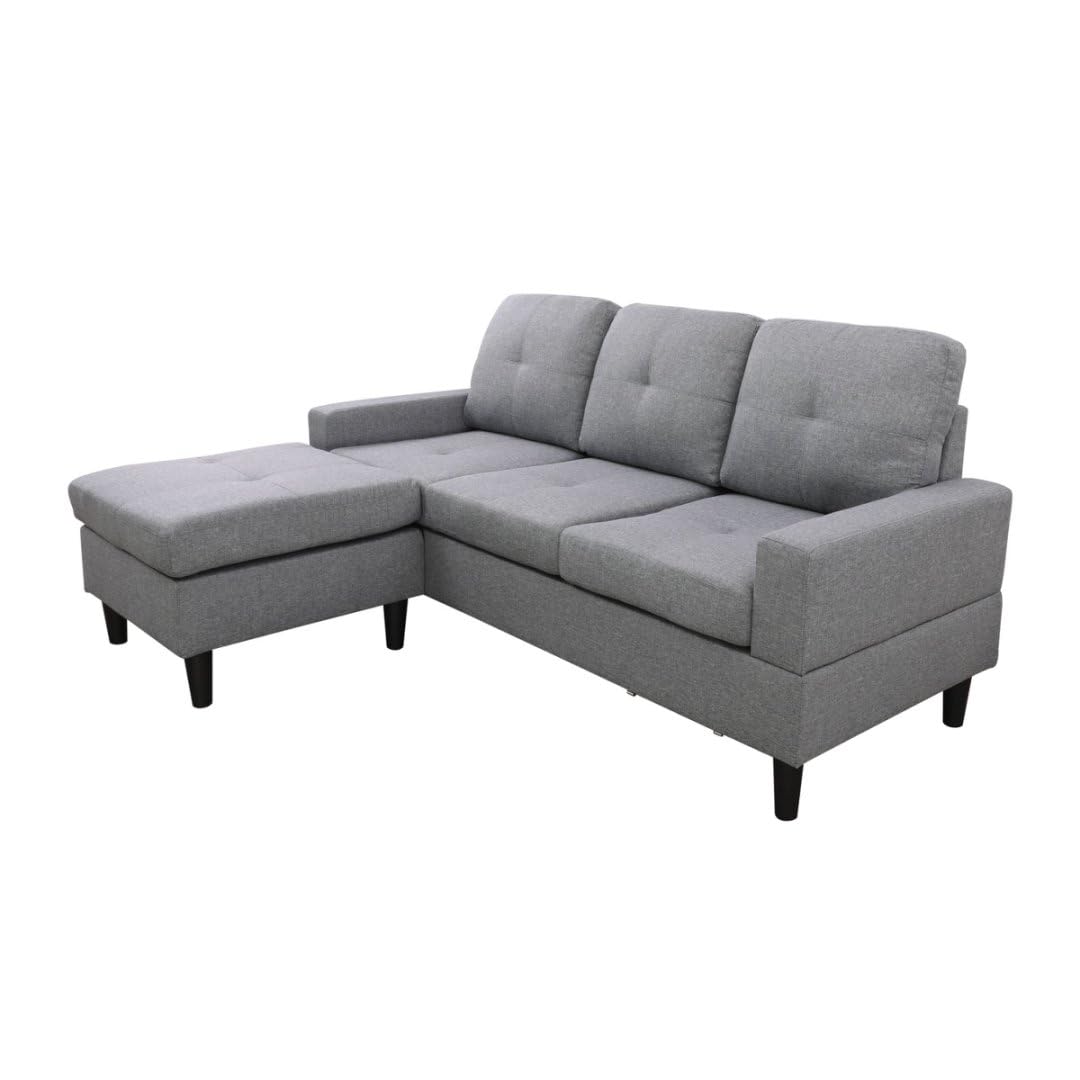UOCFYK 3-Piece Faux Leather & PVC Sofa with Storage Ottoman with Lounge Chaise (2 Ottomans) Set, Sectional Couch Sofa Set for Living Room, Office, Small Space, Brown and Grey