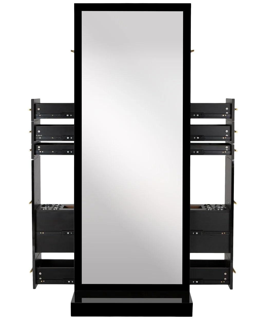 Buy-Rite Modena Double-Sided Styling Station for Professional Salons & Barbershops, Gloss Black, 2 Full-Length Mirrors, Storage Cabinets, Drawers, Slide-Out Tool Drawer, NIN-MD-01