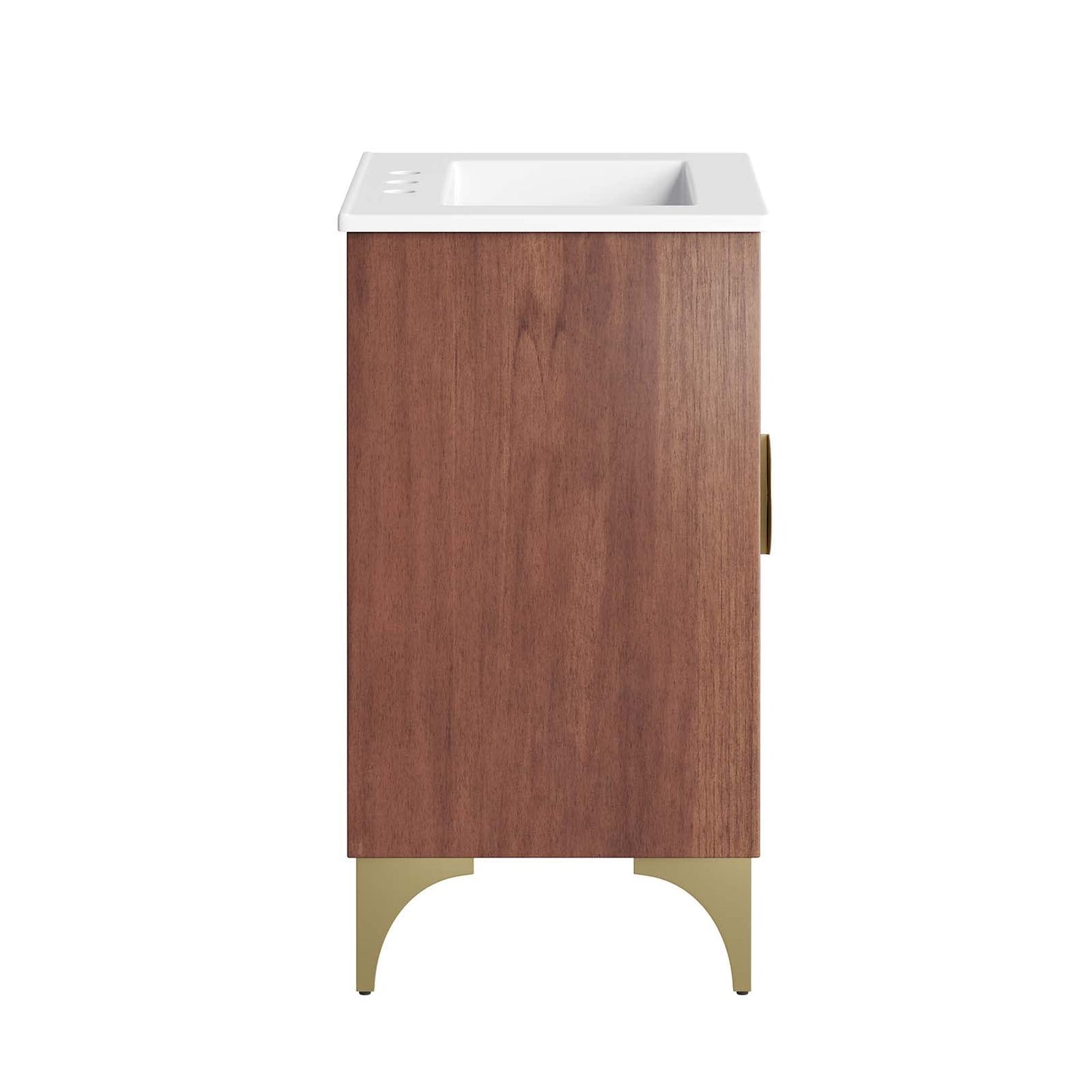 Modway Daylight Bathroom Vanity Cabinet with Ceramic Sink Basin, 24 Inch, White Walnut