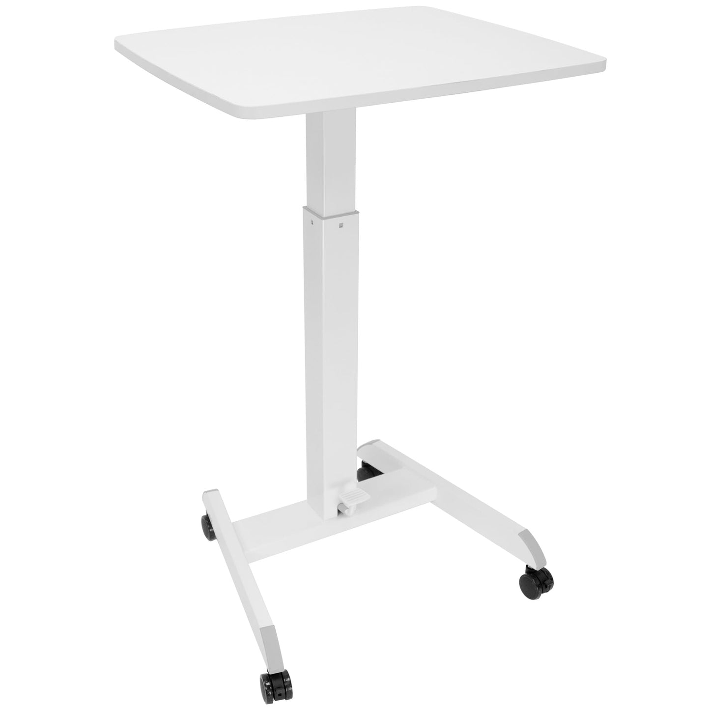 Mount-It! Adjustable Rolling Laptop Desk, Mobile Standing Desk with Wheels, Small Sit-Stand Computer Cart for Home, Office, or Classroom, 29.6–44.2" Height, 23.6"x20.5" Desktop, White