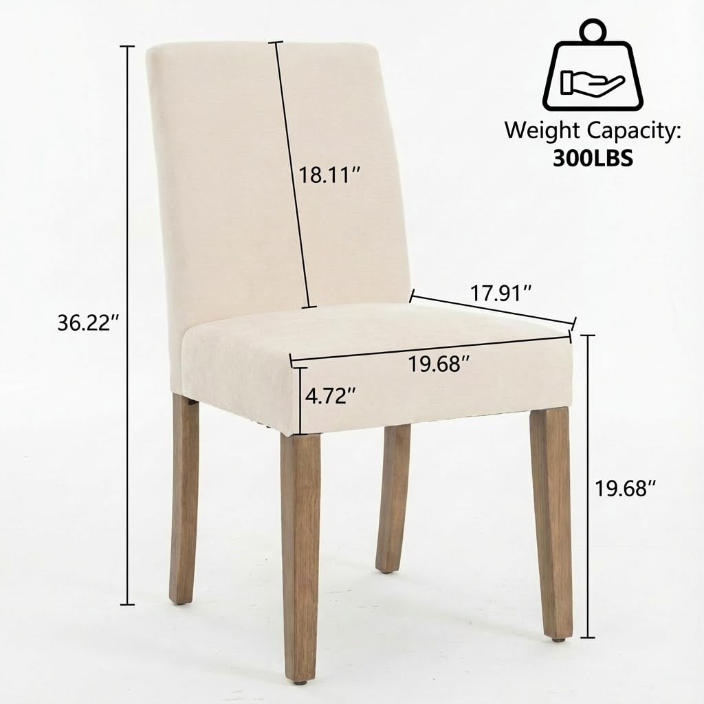 YOUNIKE Upholstered Fabric Dining Chairs Set of 2 High Back Mid-Century Modern Kitchen Dining Chairs with 4.7" Padded Cushion Solid Wood Legs Armless Design for Dining/Waiting Room Bedroom Beige
