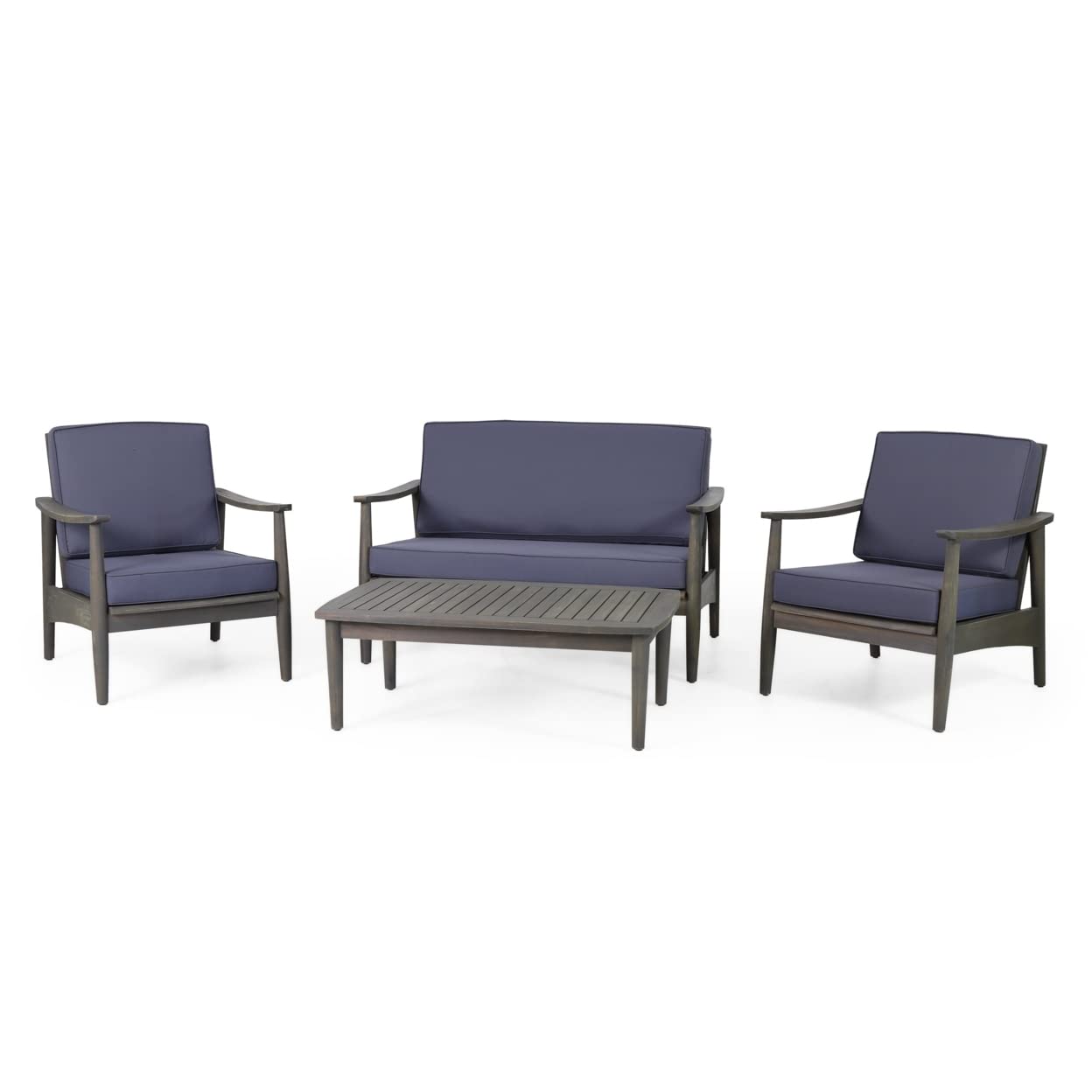 Christopher Knight Home Willowbrook Outdoor 4pc Chat Set - Acacia Wood - Gray