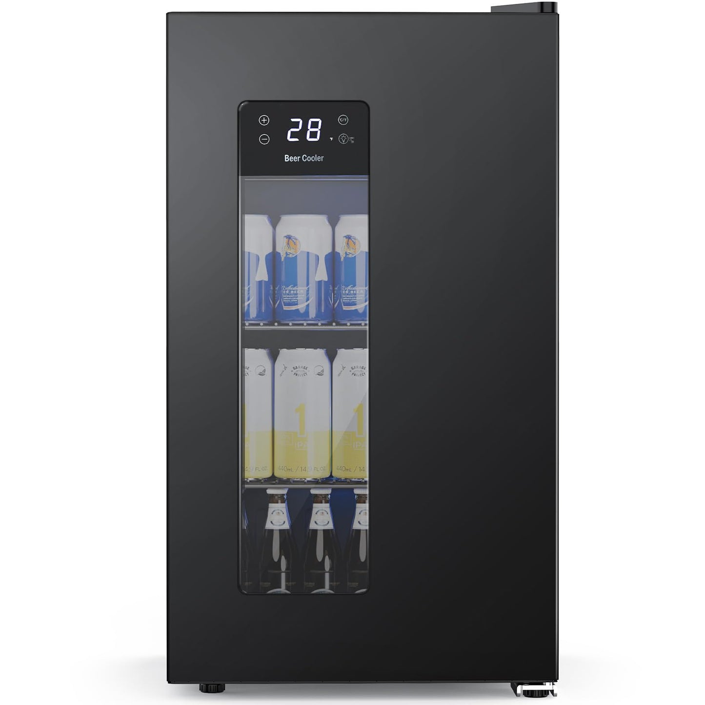 COWSAR 3.2 Cu. Ft. Beverage Refrigerator, 130-Can Beer Cooler with Digital Temperature Control (20°F–50°F), Glass Door, Adjustable Shelves, LED Lighting, for Home, Office & Bar, Black