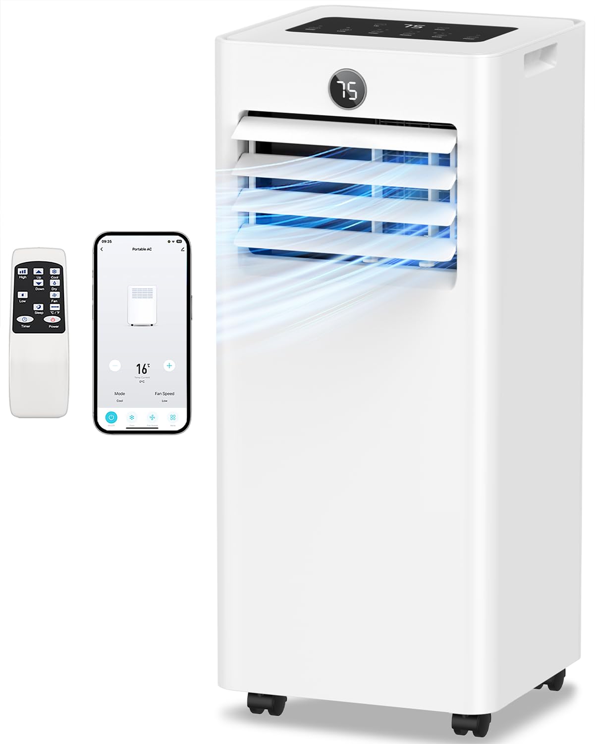 CKEARO Portable Air Conditioner 16,000 Btu Smart AC Unit with WiFi APP Control for Large Rooms Up to 750 Sq.Ft, Fast Cooling, Dehumidifier, Fan, Quiet 36dB Sleep Mode 24H, Window Kits for Room Indoors
