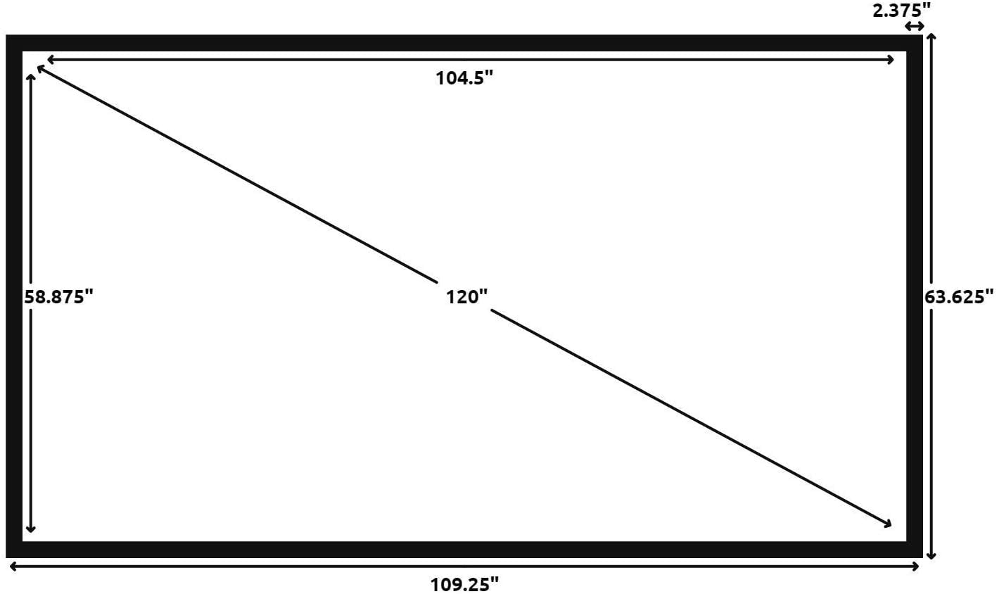 Silver Ticket Products STR Series 6 Piece White 1.1 Gain 120" Diagonal 16:9 Format Projection Screen, Aluminum Frame, Wall Mounted, 109.25x63.625 inches STR-169120
