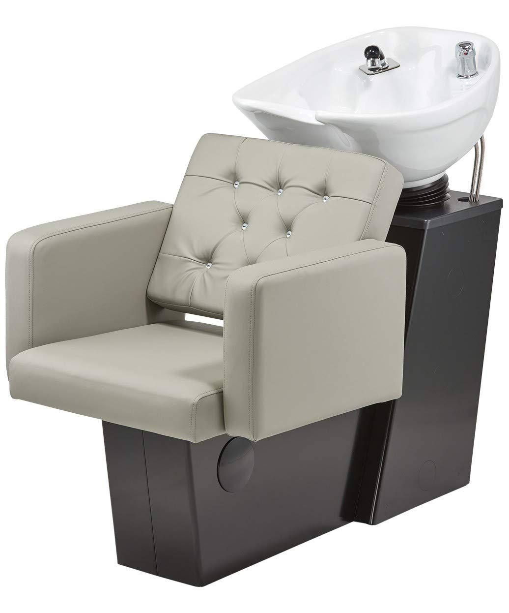 Pibbs 5222 Fondi Professional Salon Backwash Unit with Adjustable Sliding Seat, Extra-Wide Armrests, Large Tilting Italian Porcelain Shampoo Bowl & Tufted Vinyl Design, Made in USA - PIB-5222