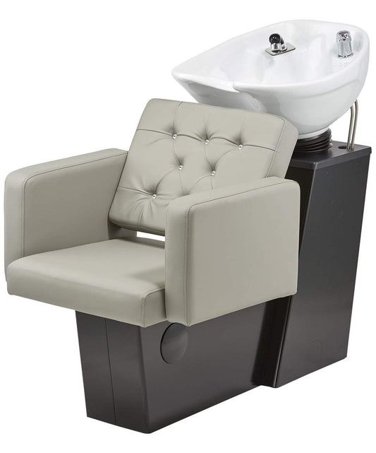 Pibbs 5222 Fondi Professional Salon Backwash Unit with Adjustable Sliding Seat, Extra-Wide Armrests, Large Tilting Italian Porcelain Shampoo Bowl & Tufted Vinyl Design, Made in USA - PIB-5222