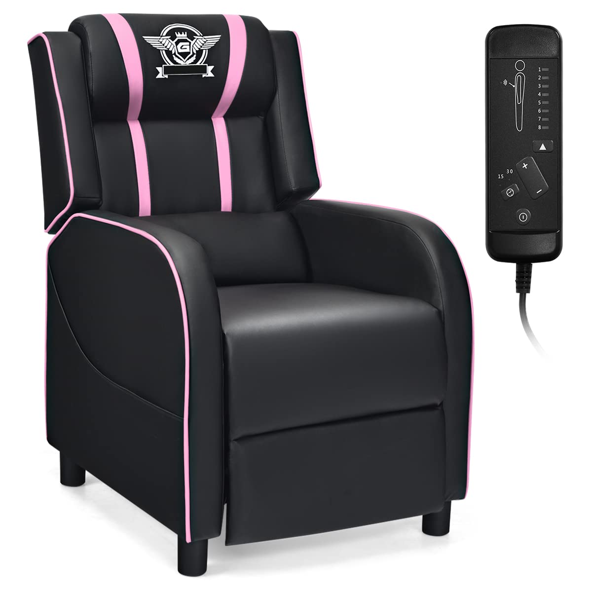 Giantex Gaming Recliner Chair, Adjustable Massage Gaming Chairs for Adults, Ergonomic Comfortable Lounge Leather Sofa w/Footrest, Remote Control & Side Pocket, Racing Style Single Sofa Recliners, Pink
