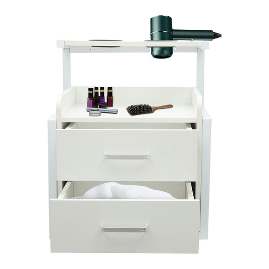 Wall Mounted Salon Storage Cabinet, Hair Tool Organizer Station with 2 Drawers & 1 Open Shelf, Barber Beauty Organizer for Salon, Home & Beauty Shop Silver＋White