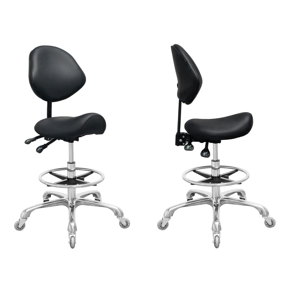 Nazalus Saddle Stool Chair with Back Support Footrest, Heavy-Duty(350LBS), Hydraulic Rolling Swivel Adjustable Stool Chair for Salon Spa Beauty Massage Dental Clinic Home Office Use(Black)