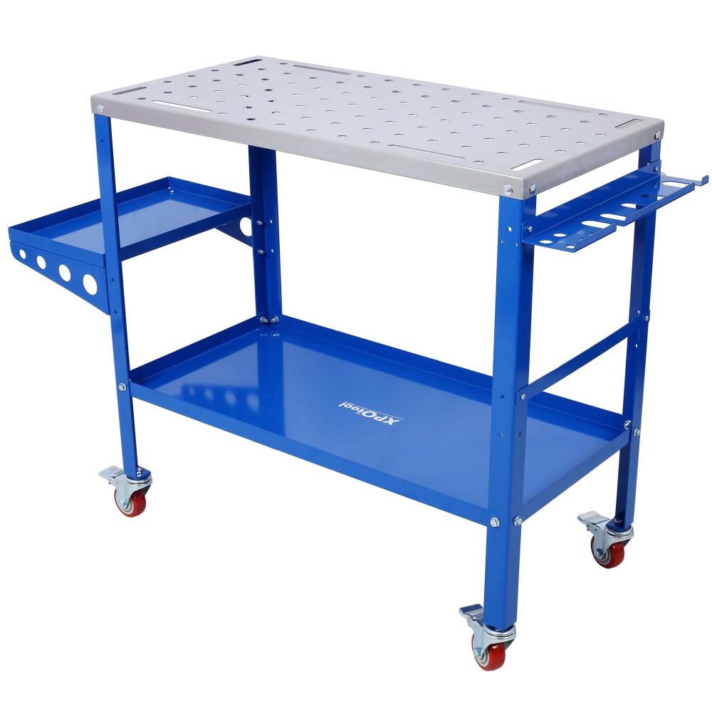 36x18 Welding Table 1200lbs Capacity Steel Workbench on Wheels Lockable Casters Tool Tray