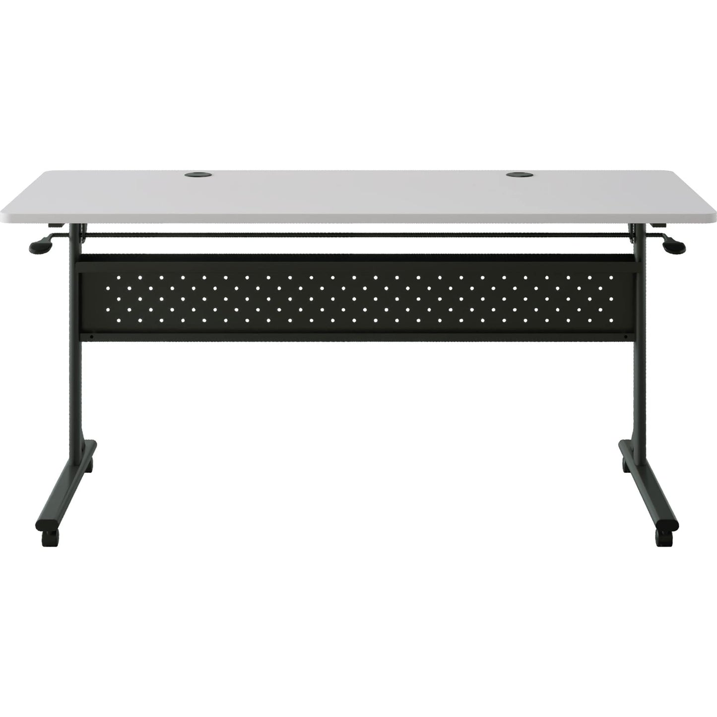 Lorell Shift 2.0 Flip & Nesting Mobile Table, 60" x 24" x 29.5", Black Steel Frame, Gray Laminated Top