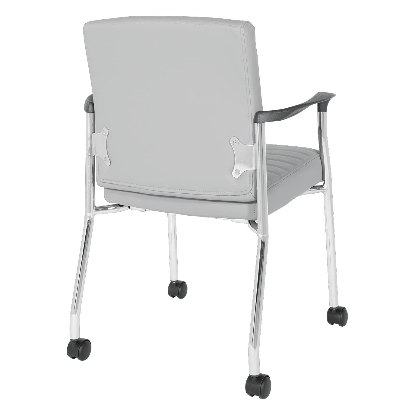 Office Star FL Series Faux Leather Padded Guest Chair with Built-in Lumbar Support and Casters, Charcoal Grey with Chrome Frame