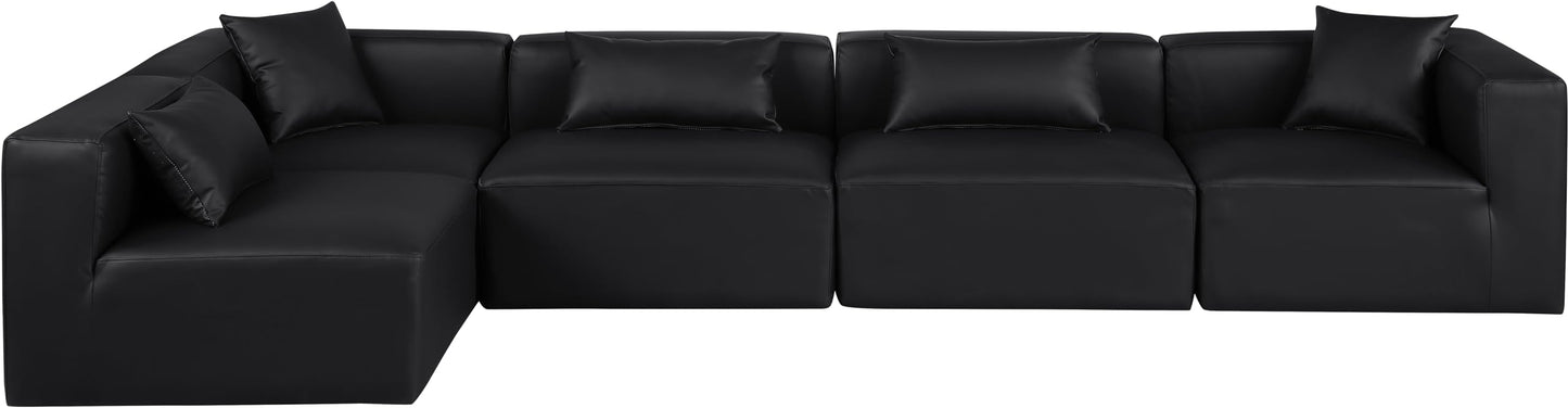Meridian Furniture 668Black-Sec5D Cube Collection Modern | Contemporary Modular Sectional with Soft Black Vegan Leather, Modular to Create Infinite Configurations, 144" W x 72" D x 26" H, Black