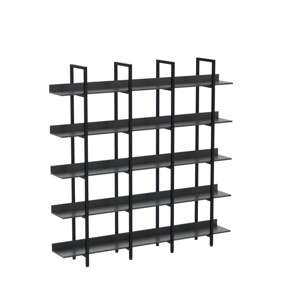 5-Shelf Bookcase, Large Open Bookshelf Modern Industrial Style, Open Display Shelves with Metal Frame for Living Room, Black