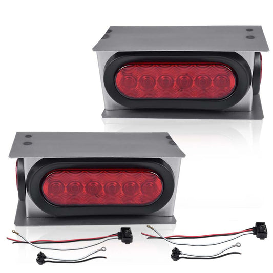 PIT66 Trailer Tail Light Kit - 2 Pack, 6 Inch Oval Red LED & 2 Inch Round Side Marker Lights, Stop and Turn Modes, Red