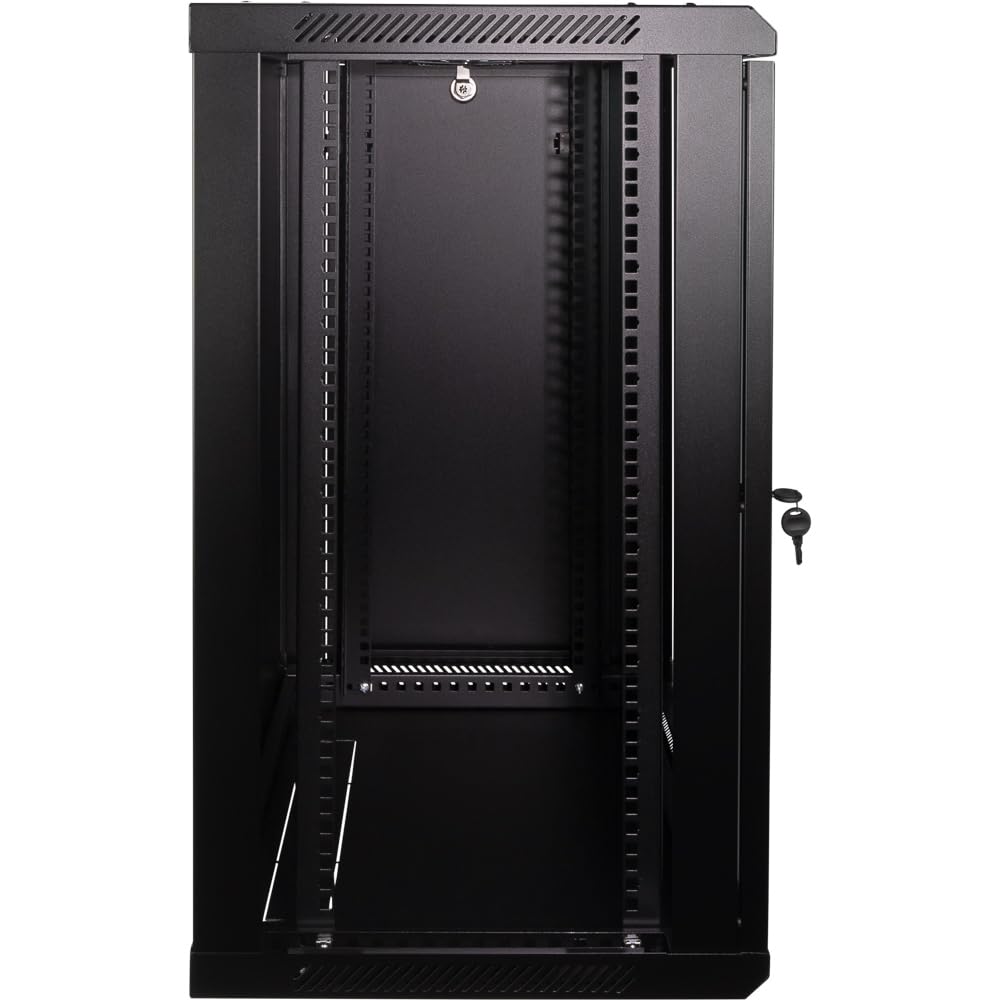 NavePoint 15U Server Rack Enclosure - 17.7” Deep, Wall Mount Network Cabinet with Locking Glass Door for 19” IT Equipment, Network Rack with 2 Fans, Removable Side Panels, Black