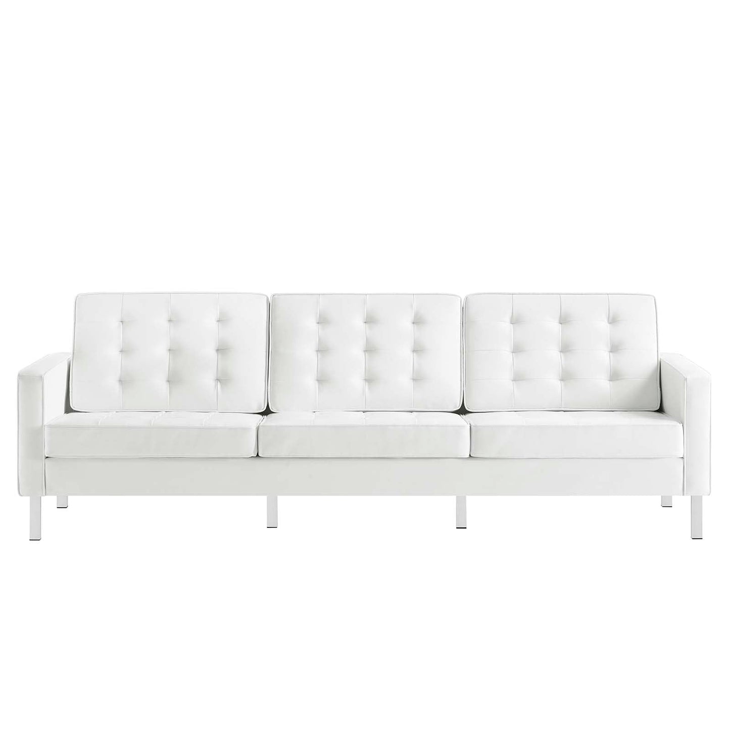Modway Loft Tufted Button Faux Leather Upholstered Sofa in Silver White