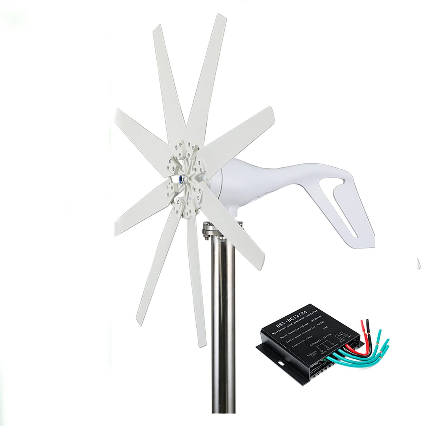 24v,2500W 12V 24V 48V Vertical Axis Windmill Generator, 3 Phase 50HZ Wind Power Generator with Controller for Marine, Home, Wind System (White)