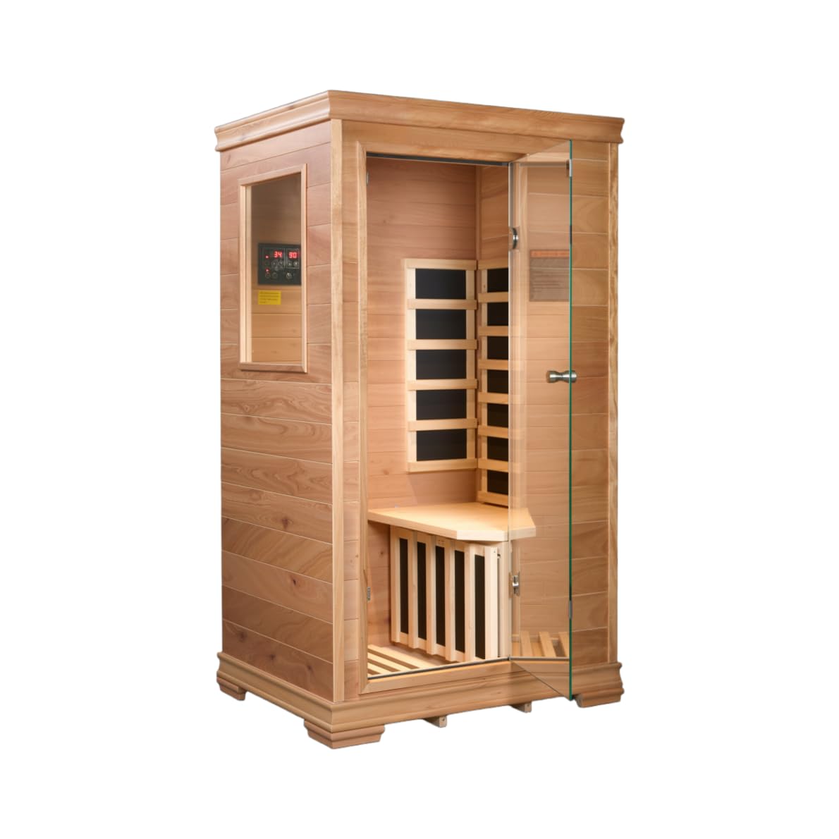 Royal Saunas Hongyuan Far Infrared Sauna for Home 1 Person, Indoor Wooden Sauna Room 960W/120V, Premium Hemlock & Okoume Wood, Low EMF Heating, BT Audio, Vent & Cup Tray